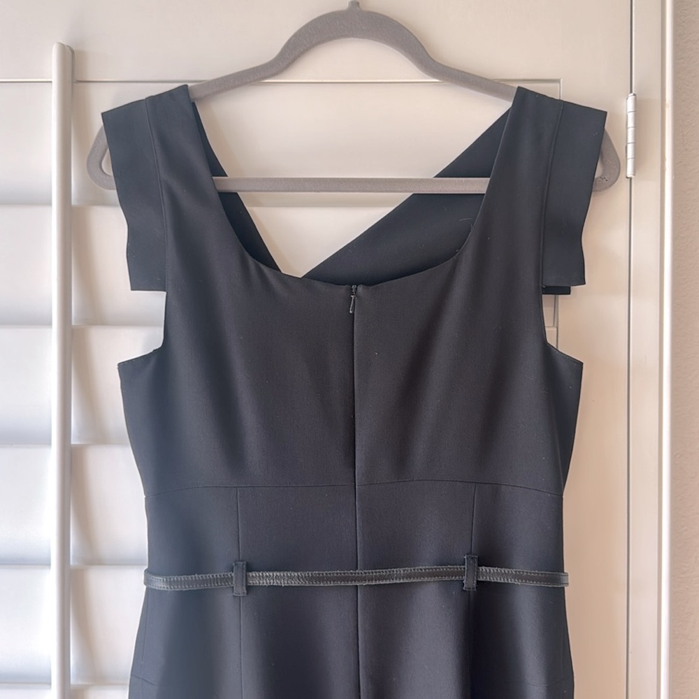 BLACK HALO ICONIC Black Jackie O Belted Sheath Dress 6 Gabardine Stretch - Picture 6 of 9